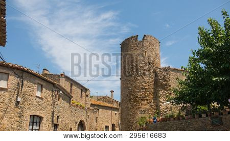 The Tower Of The Medieval Castle Of Ullastret In The Heart Of Costa Brava. Baix Emporda, Catalonia, 