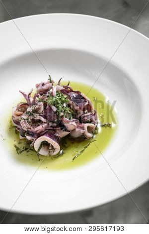 Lulas Algarvia Portuguese Traditional Algarve Fresh Seafood Marinated Squid With Coriander Infused O