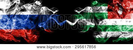 Russian Vs Abkhazia, Abkhazian Smoke Flags Placed Side By Side. Thick Colored Silky Smoke Flags Of R