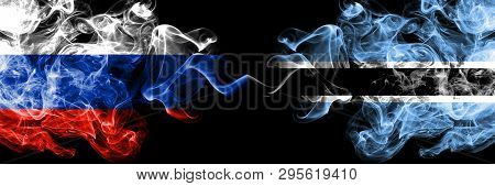 Russian Vs Botswana, Botswanan Smoke Flags Placed Side By Side. Thick Colored Silky Smoke Flags Of R