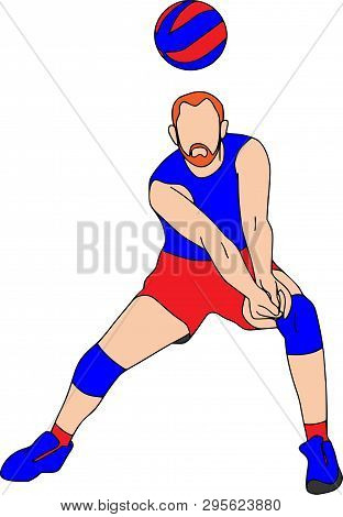 Set Of Six Vector Cartoon Character Of Sportsman Playing Volleyball, Basketball, Football. Isolated 
