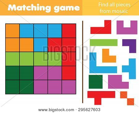 Matching Children Educational Game. Match Parts Of Polyomino Picture. Logic Test. Activity For Kids 