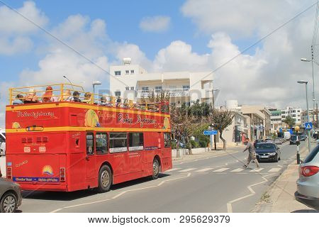 Paphos, Cyprus, April 11th, 2019: Apostolou Paulou Avenue In The City Center (ktima) With Cars, A Re