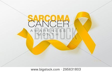 Sarcoma And Bone Cancer Awareness Calligraphy Poster Design. Realistic Yellow Ribbon. July Is Cancer