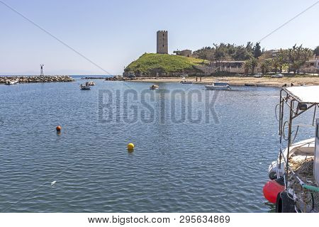 Nea Fokea, Kassandra,  Greece - March 31, 2019: Panorama Of Town Of Nea Fokea, Kassandra, Chalkidiki