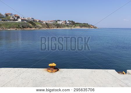 Nea Fokea, Kassandra,  Greece - March 31, 2019: Panorama Of Town Of Nea Fokea, Kassandra, Chalkidiki
