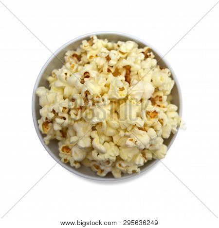 Bowl Of Popcorn Viewed From Above. Bowl Full Of Popcorn