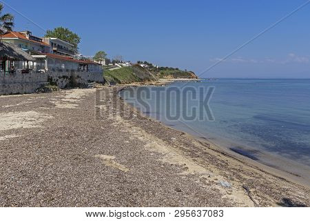 Nea Fokea, Kassandra,  Greece - March 31, 2019: Panorama Of Town Of Nea Fokea, Kassandra, Chalkidiki