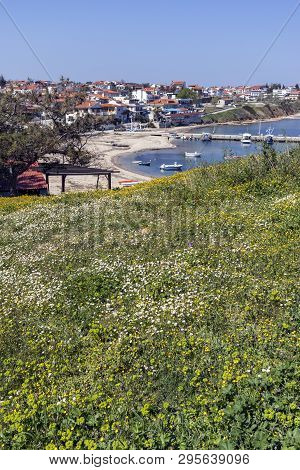 Nea Fokea, Kassandra,  Greece - March 31, 2019: Panorama Of Town Of Nea Fokea, Kassandra, Chalkidiki