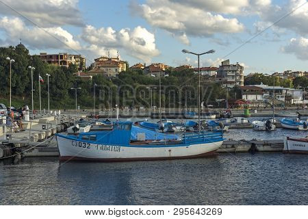 Chernomorets, Bulgaria - August 11, 2018:  Amazing Sunset Seascape Of Port Of Chernomorets, Burgas R