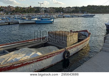 Chernomorets, Bulgaria - August 11, 2018:  Amazing Sunset Seascape Of Port Of Chernomorets, Burgas R