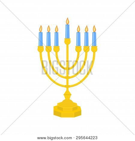 Menorah Vector Icon. Menorah - Traditional Seven-branched Jewish Candlestick For Hanukkah Design. Is
