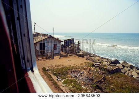 Colombo, Sri Lanka - January 15, 2017: Old Poor Slums On The Ocean. Near The Capital Of The Country