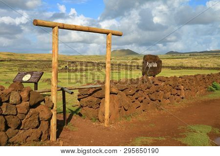 The Entrance To The Papa Vaka Archaeological Site Of The Prehistoric Petroglyphs, Easter Island, Chi