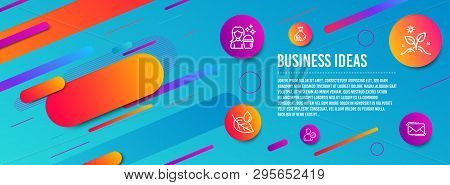 Header Banner. Cash, Grow Plant And Time Management Icons Simple Set. Leaf Dew, Cleaning And Messeng
