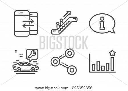 Escalator, Phone Communication And Car Service Icons Simple Set. Information, Share And Efficacy Sig