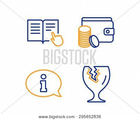 Read Instruction, Payment Method And Information Icons Simple Set. Fragile Package Sign. Opened Book