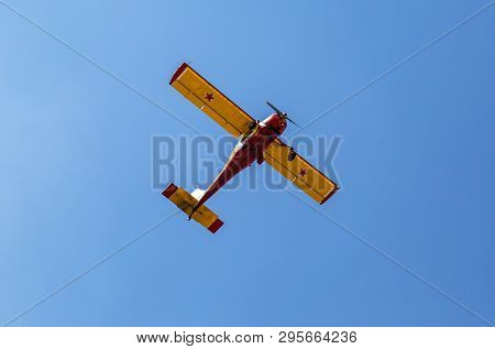 Samara Region, Russia - April 13, 2019: Simple Polish Plane Wilga 35 Flying In The Blue Sky