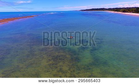 Aerial View Of Arraial Dajuda Beach, Porto Seguro, Bahia, Brazil. Beauty Landscape With Several Palm