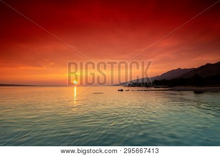 Sunset Over Adriatic Sea With Colourful Dramatic Sky Near Starigrad In Dalmatia, Croatia - Color Gra