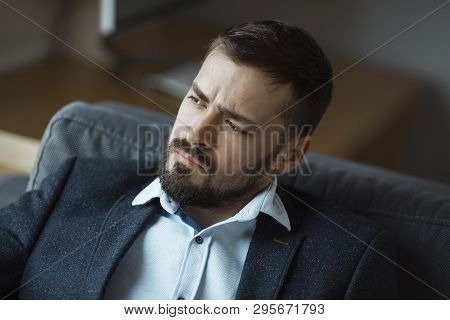 Thinking Ideas Strategy Working Concept. Modern Businessman. Confident Young Man In A Trendy Suit Lo