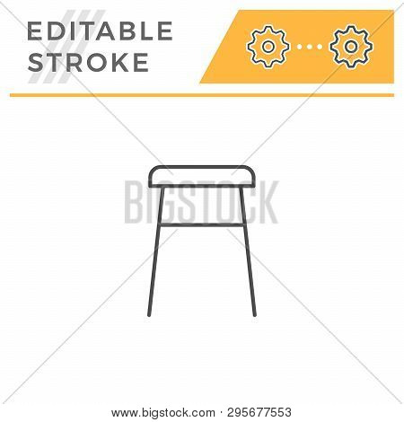 Backless Stool Line Icon Isolated On White. Editable Stroke. Vector Illustration