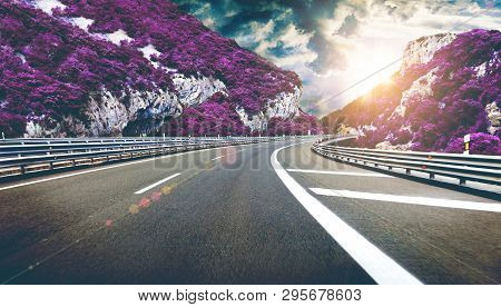 Concept Of Spiritual Journey And Oneiric Sense Of Life. Driving Through The Fantasy Valley. Dreamsca