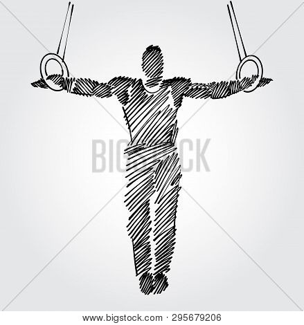 Male Gymnast With Open Arms Holding Fixed Standing Position