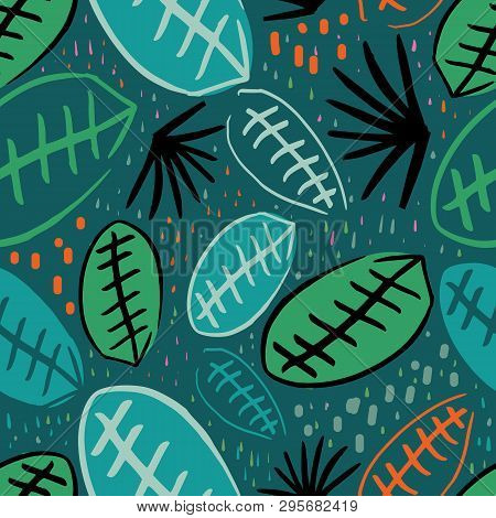 Green Blue Orange Jungle  Leaf Seamless Pattern Design Background. Perfect For Textile, Fabric Desig