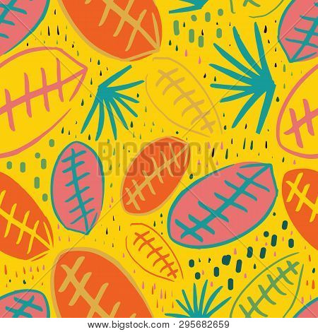 Orange Yellow Jungle  Leaf Seamless Pattern Design Background. Perfect For Textile, Fabric Design An