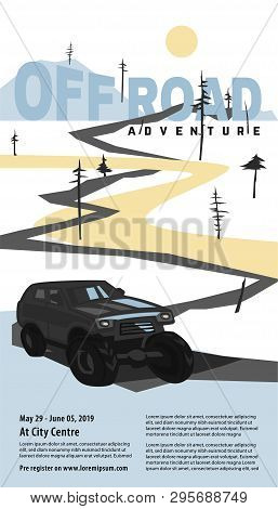 Off-road Car Banner. Off-roading Suv Adventure, Extreme Competition Leaflet And Car Club Advertising