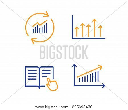 Read Instruction, Update Data And Growth Chart Icons Simple Set. Chart Sign. Opened Book, Sales Stat