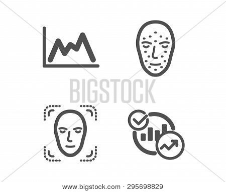 Set Of Face Biometrics, Face Detection And Diagram Icons. Statistics Sign. Facial Recognition, Detec