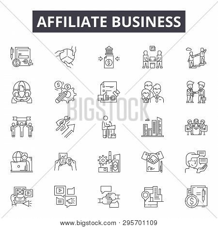 Affiliate Business Line Icons, Signs Set, Vector. Affiliate Business Outline Concept, Illustration: 