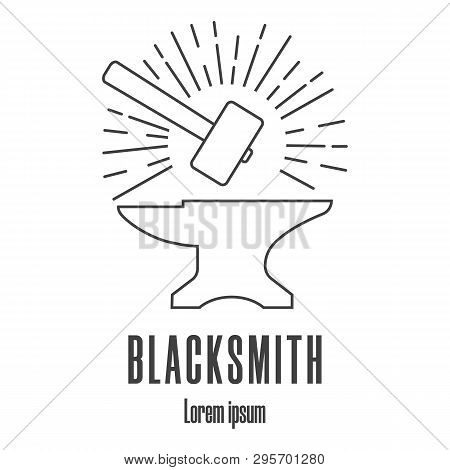 Line Style Icon Of A Hammer And Anvil. Blacksmith, Repair Logo. Clean And Modern Vector Illustration