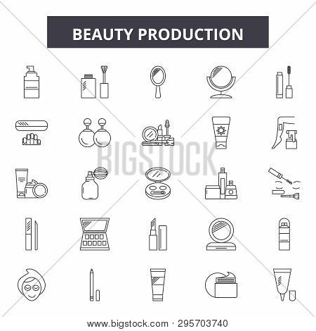 Beauty Production Line Icons, Signs Set, Vector. Beauty Production Outline Concept, Illustration: Pr
