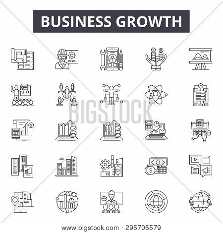 Business Growth Line Icons, Signs Set, Vector. Business Growth Outline Concept, Illustration: Growth