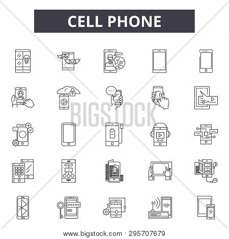 Cell Phone Line Icons, Signs Set, Vector. Cell Phone Outline Concept, Illustration: Mobile, Phone, C