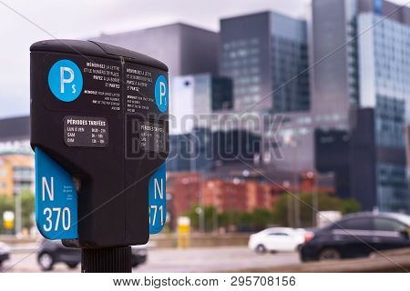 Montreal, Canada - September 3, 2018: Parking Sign With Electronic Payment In The Street With The In