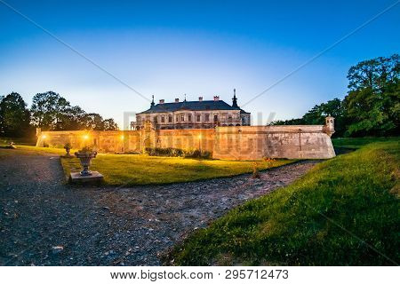 Pidhirtsi, Ukraine - July, 2017: Medieval Pidhirtsi Castle On Sunset, Pidhirtsi Village, Lviv Region