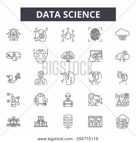Data Science Line Icons, Signs Set, Vector. Data Science Outline Concept, Illustration: Science, Tec