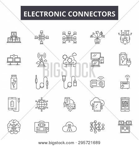 Electronic Connectors Line Icons, Signs Set, Vector. Electronic Connectors Outline Concept, Illustra