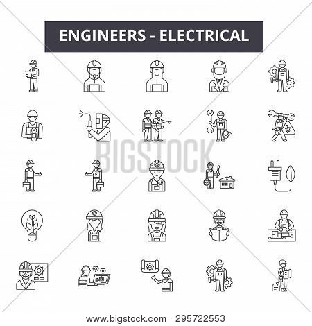 Engineers Electrical Line Icons, Signs Set, Vector. Engineers Electrical Outline Concept, Illustrati