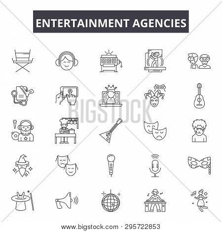 Entertaiment Agencies Line Icons, Signs Set, Vector. Entertaiment Agencies Outline Concept, Illustra