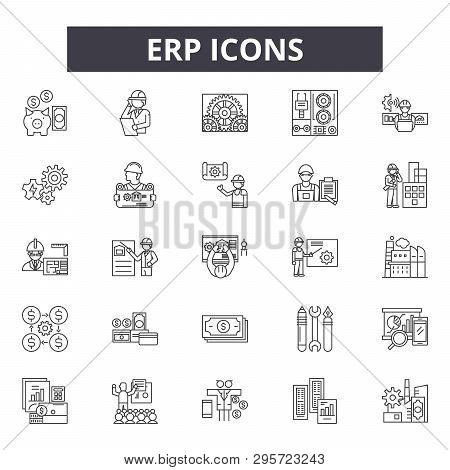 Erp Line Icons, Signs Set, Vector. Erp Outline Concept, Illustration: Business, Erp, Data, Service, 