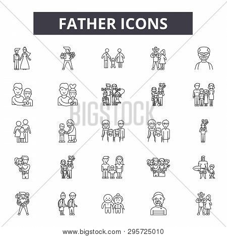 Father Line Icons, Signs Set, Vector. Father Outline Concept, Illustration: Father, Happy, Love, Dem