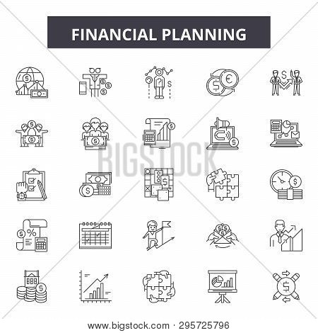 Financial Planning Line Icons, Signs Set, Vector. Financial Planning Outline Concept, Illustration: 