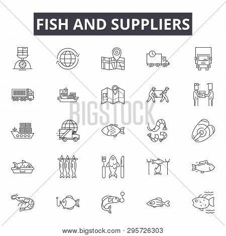 Fish And Suppliers Line Icons, Signs Set, Vector. Fish And Suppliers Outline Concept, Illustration: 