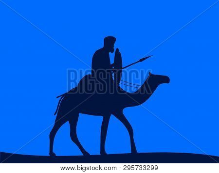 Camel Cavalry. Armed Rider On A Camel. Vector Illustration