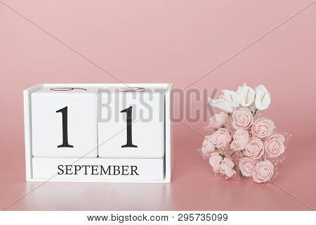 September 11th. Day 11 Of Month. Calendar Cube On Modern Pink Background, Concept Of Bussines And An